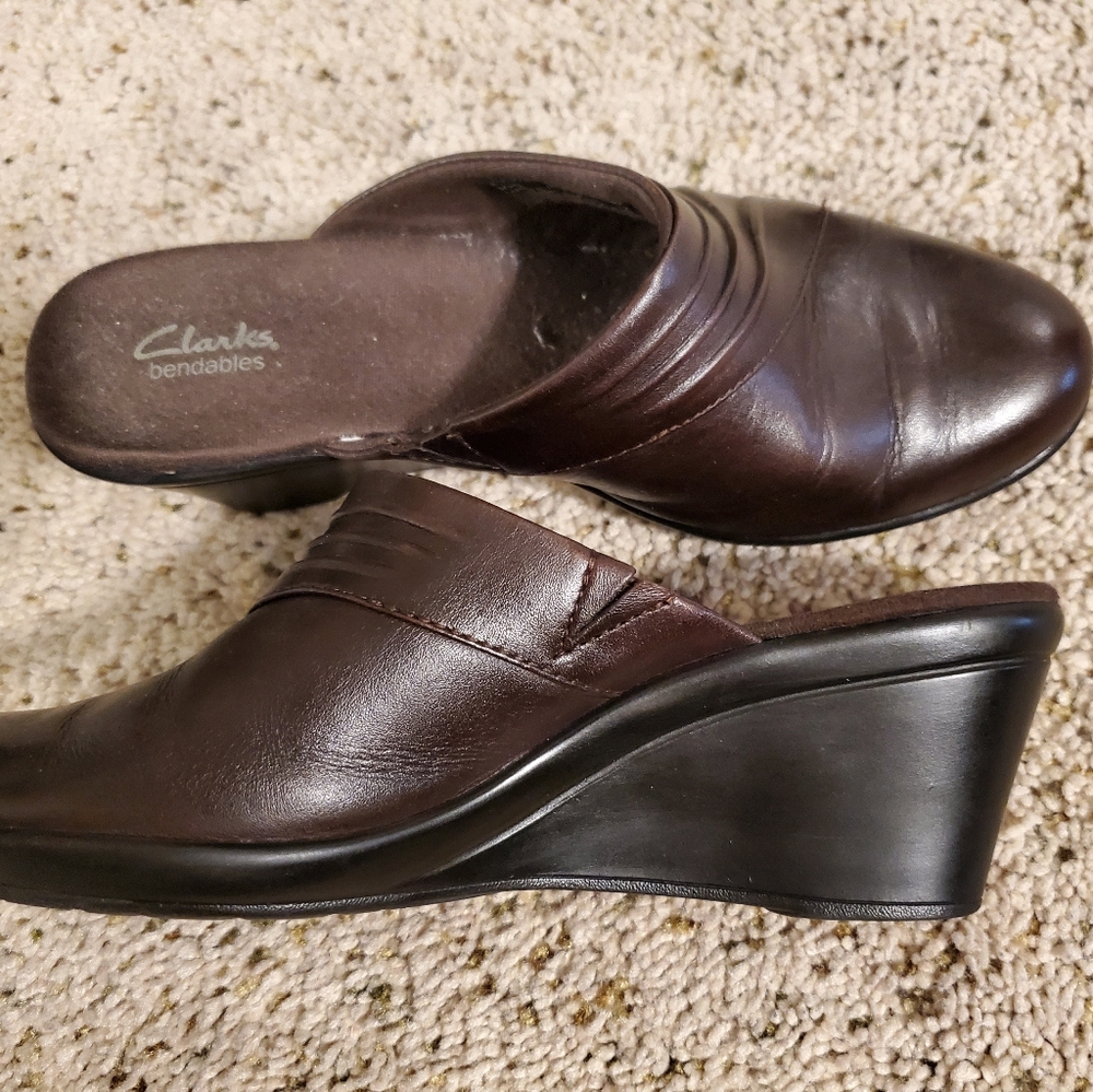 Clarks Dark Brown Leather Wedge Shoes